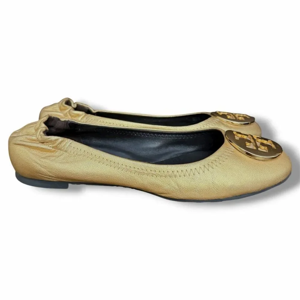 Tory Burch Reva Metallic Gold Tumbled Ballerina Flats